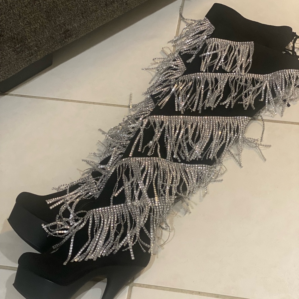 Black and Silver Fringe Boots